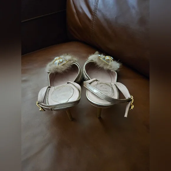 Rene Caovilla Gold Rhinestone Embellished Women's Heels 37 Used